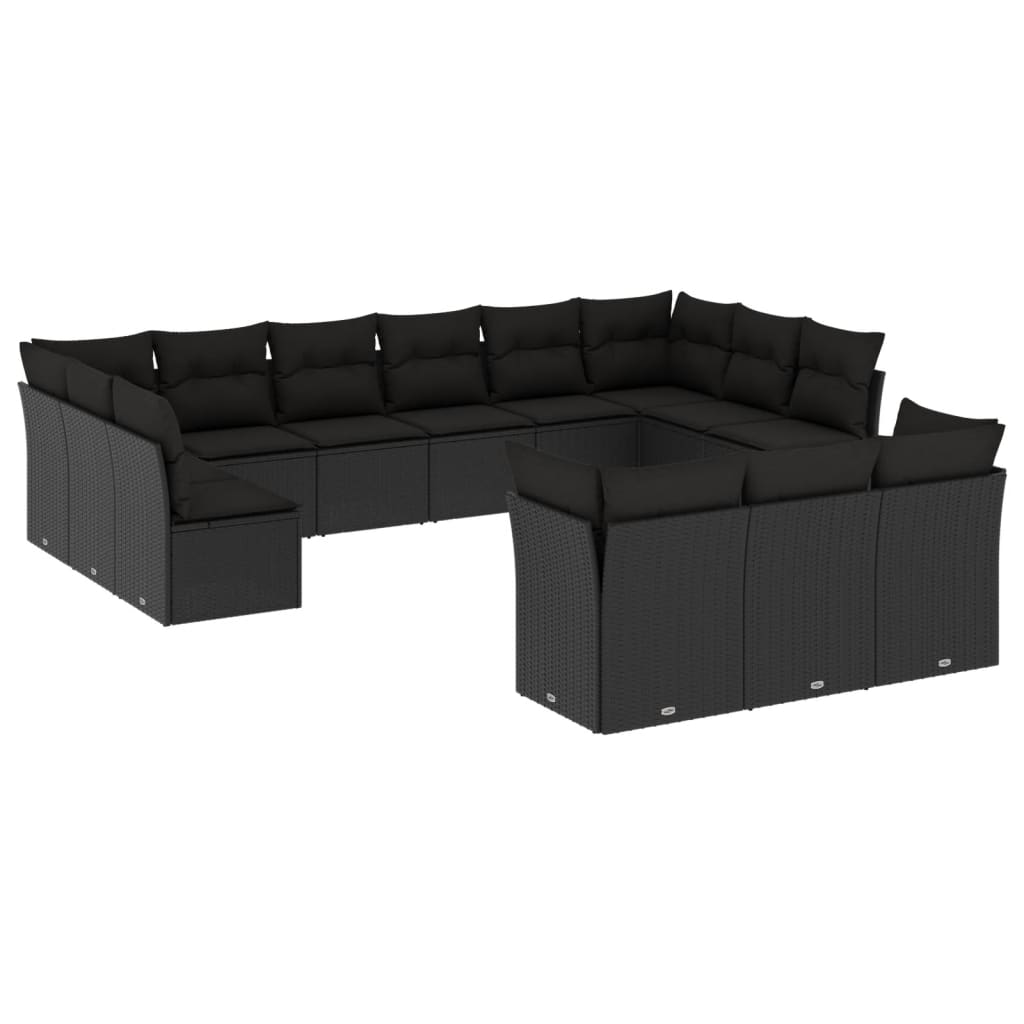 Set mobilier de grădină cu perne, 13 piese, negru, poliratan GartenMobel Dekor