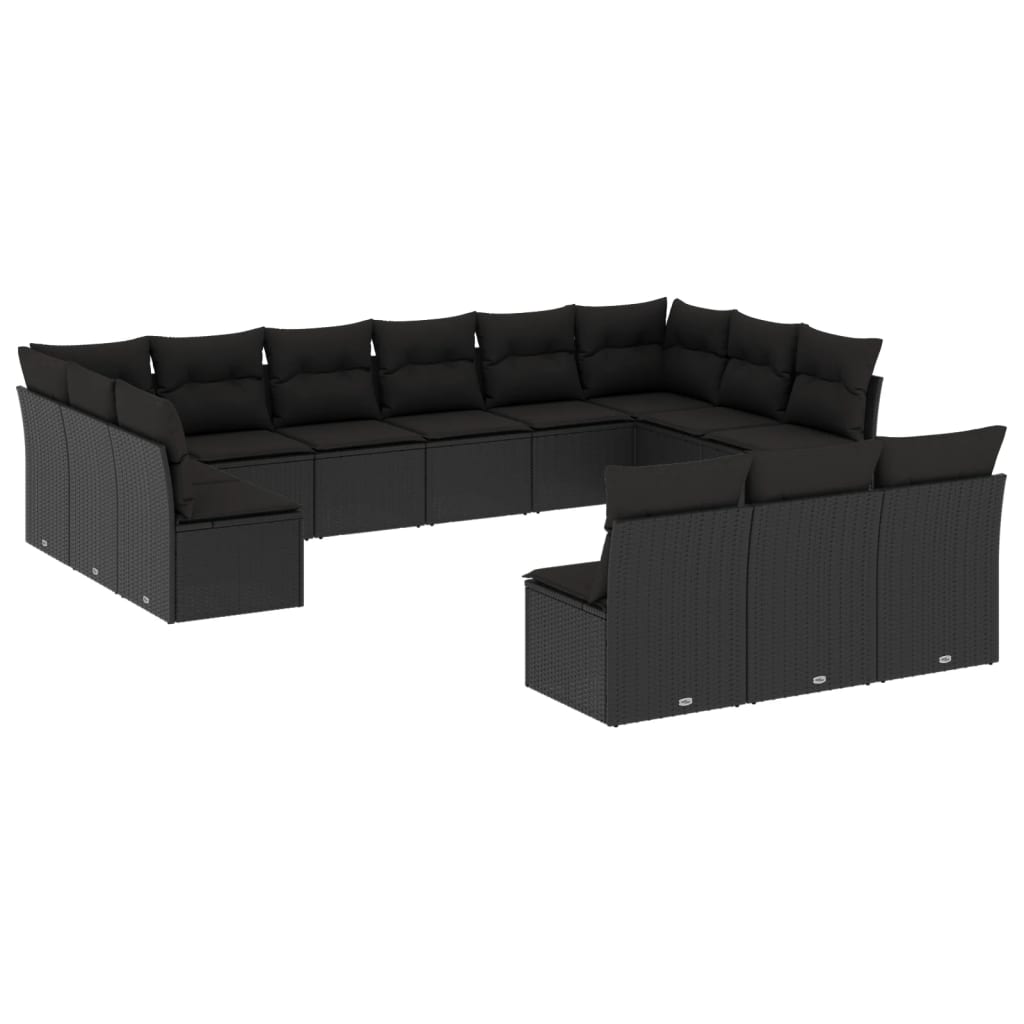 Set mobilier de grădină cu perne, 13 piese, negru, poliratan GartenMobel Dekor
