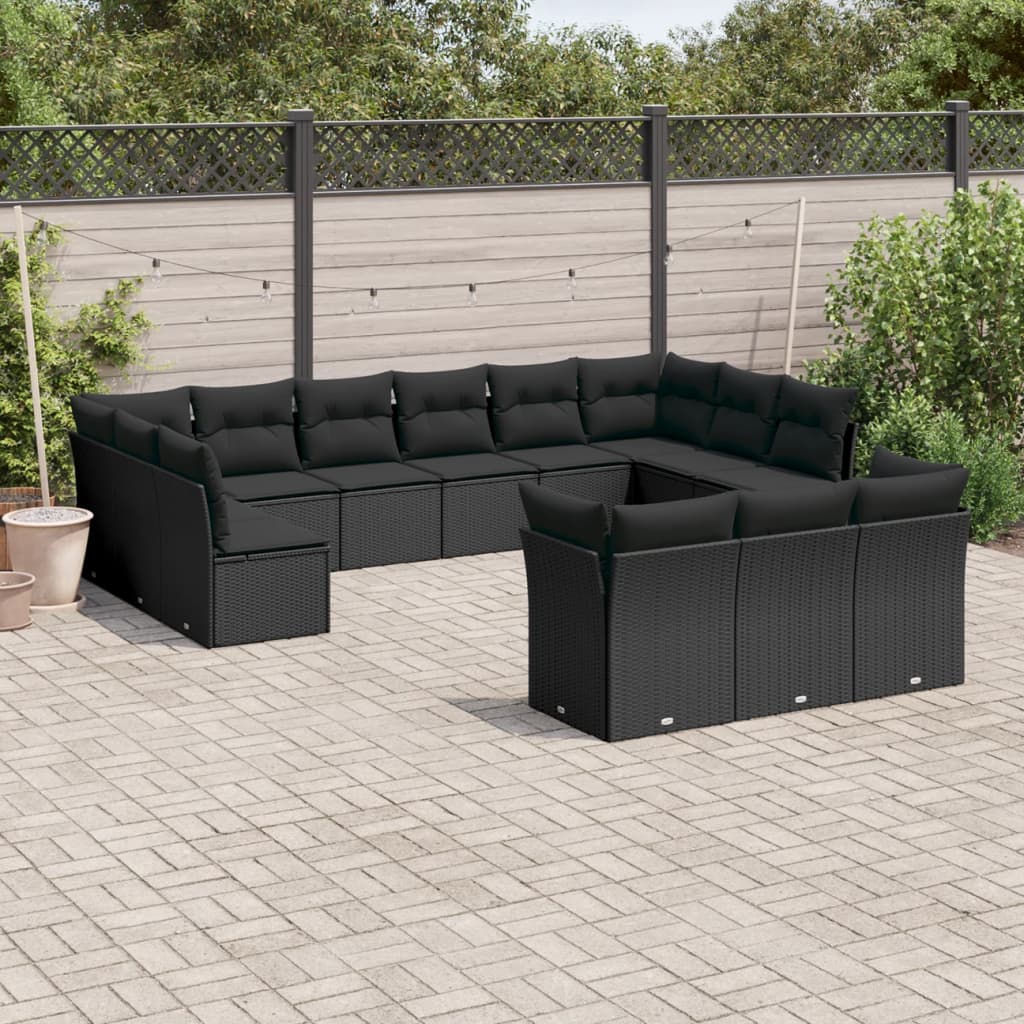 Set mobilier de grădină cu perne, 13 piese, negru, poliratan GartenMobel Dekor