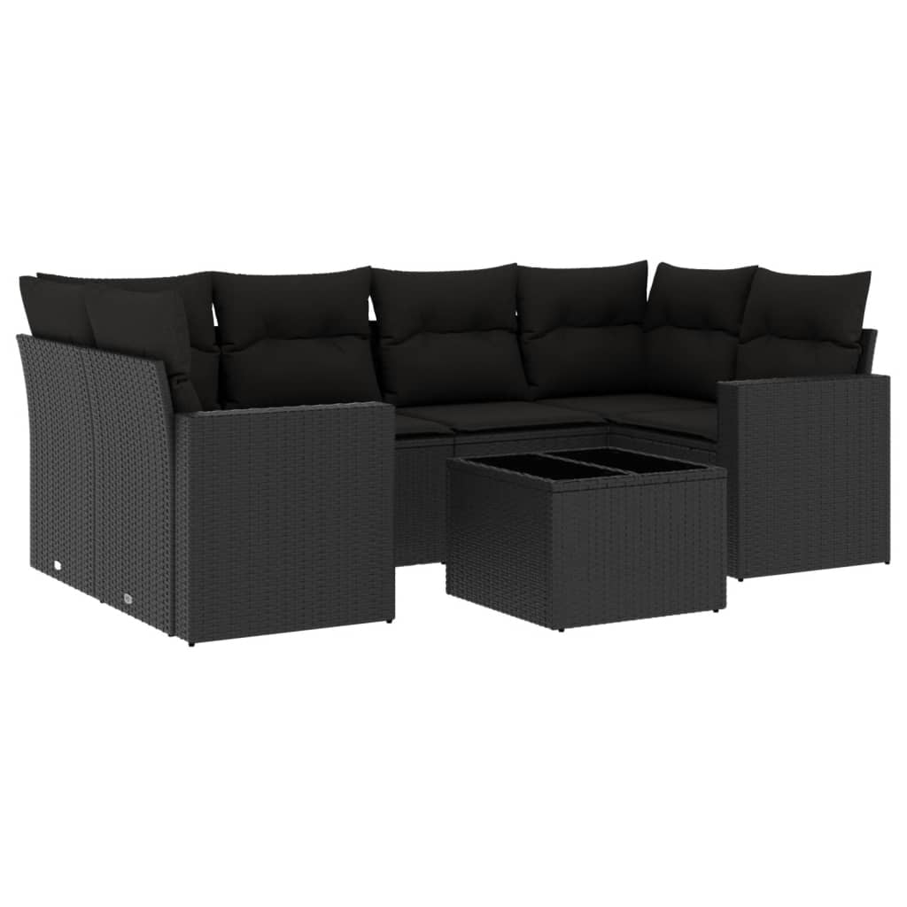 Set canapele de grădină cu perne, 7 piese, negru, poliratan GartenMobel Dekor