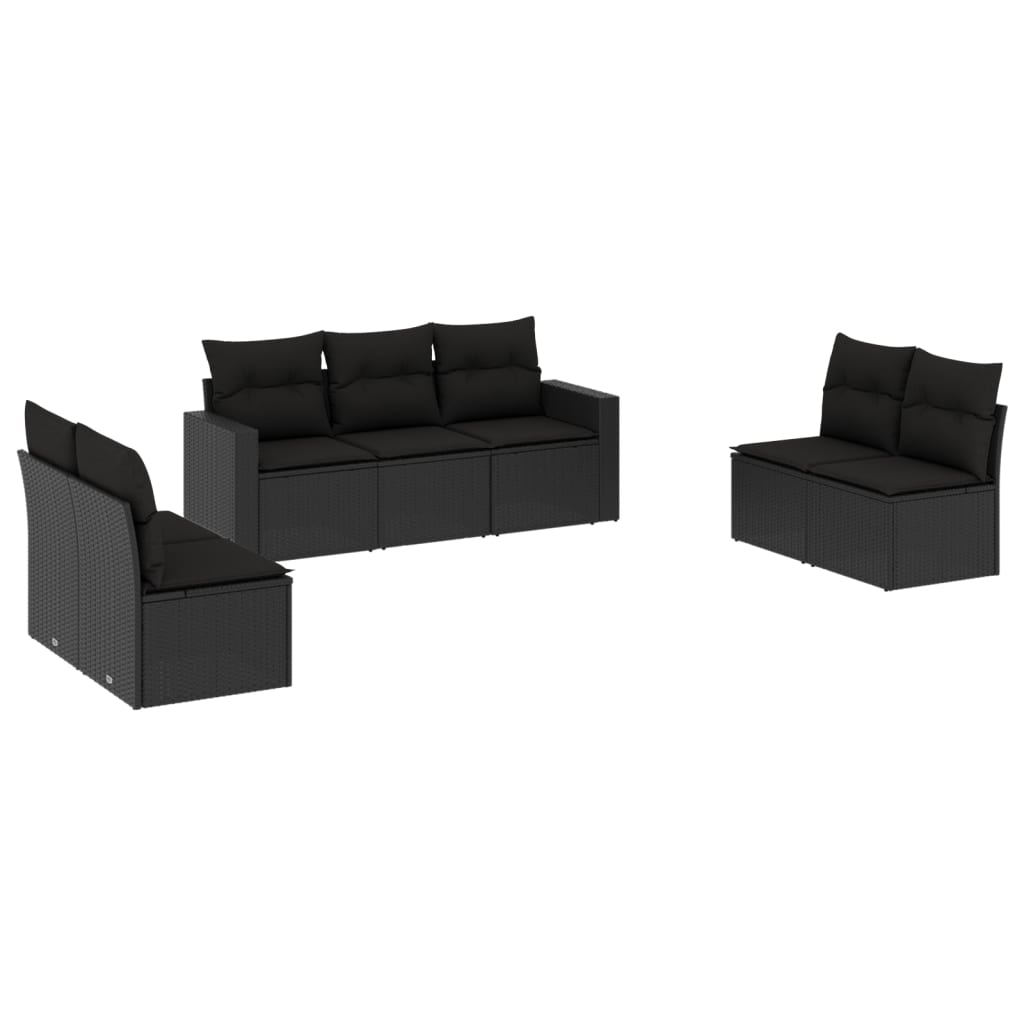 Set canapele de grădină cu perne, 7 piese, negru, poliratan GartenMobel Dekor