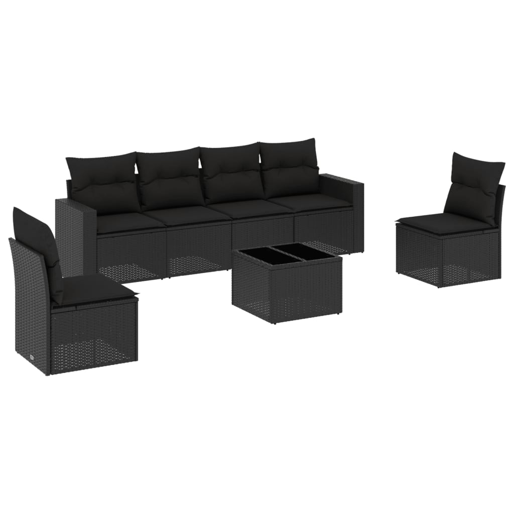 Set canapele de grădină cu perne, 7 piese, negru, poliratan GartenMobel Dekor
