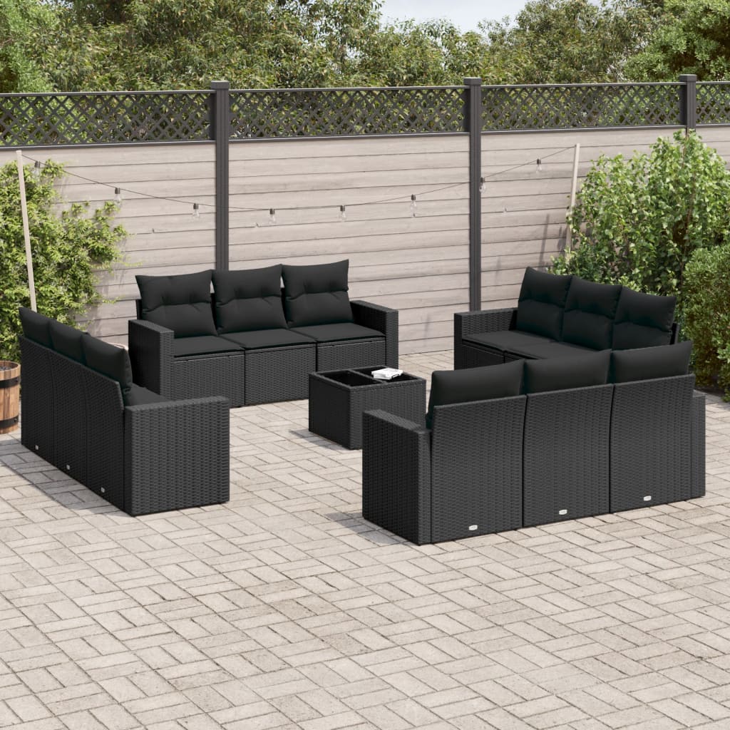 Set mobilier de grădină cu perne, 13 piese, negru, poliratan GartenMobel Dekor