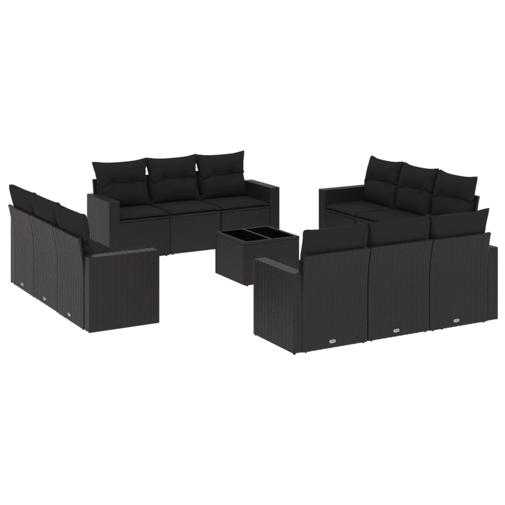 Set mobilier de grădină cu perne, 13 piese, negru, poliratan GartenMobel Dekor