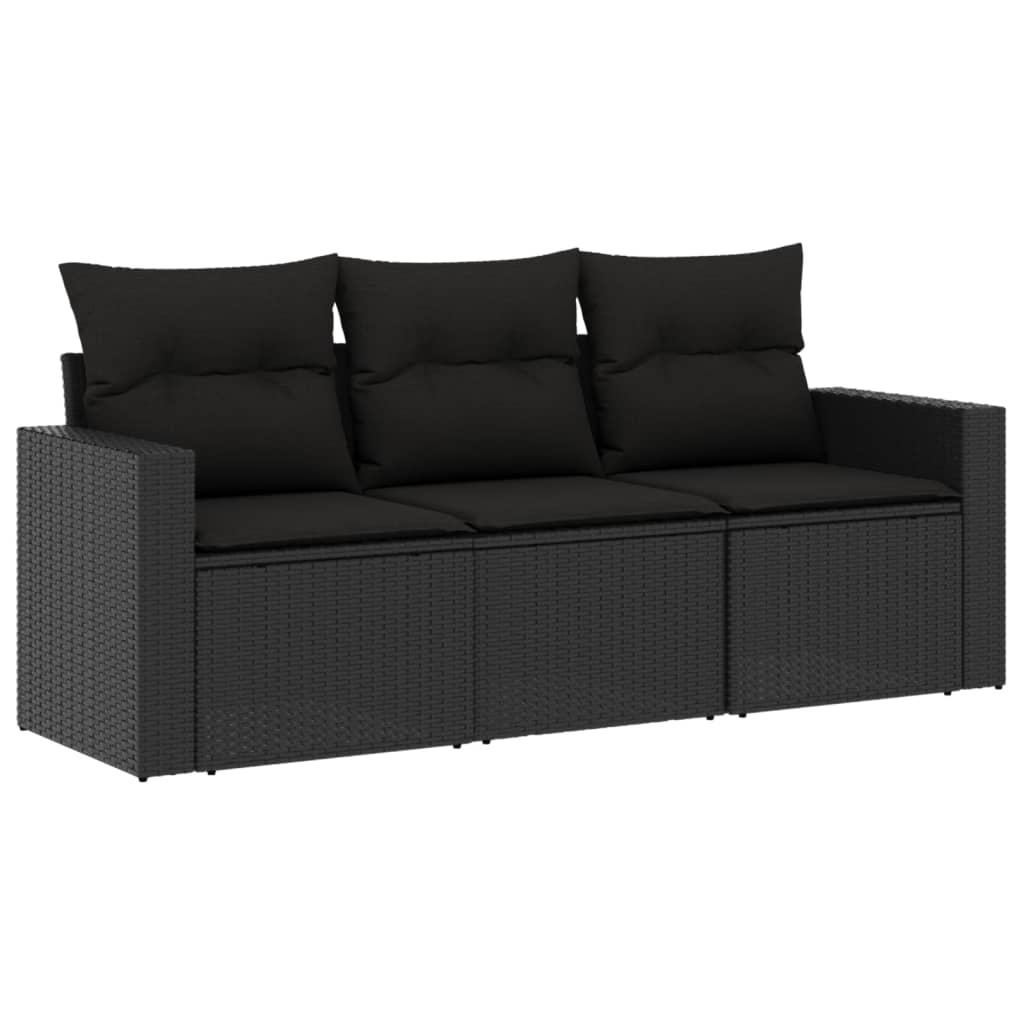 Set mobilier de grădină cu perne, 3 piese, negru, poliratan GartenMobel Dekor