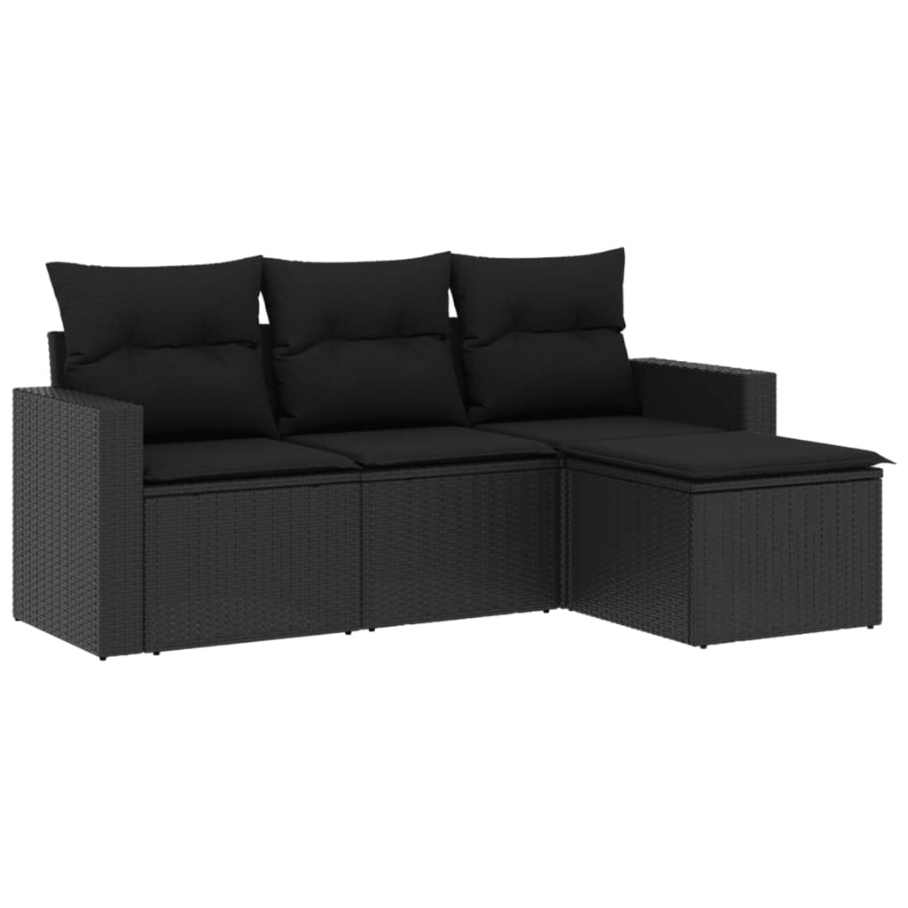 Set mobilier de grădină cu perne, 4 piese, negru, poliratan GartenMobel Dekor