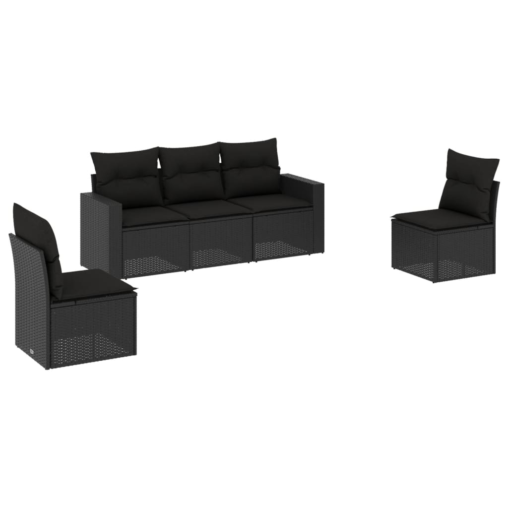 Set mobilier de grădină cu perne, 5 piese, negru, poliratan GartenMobel Dekor