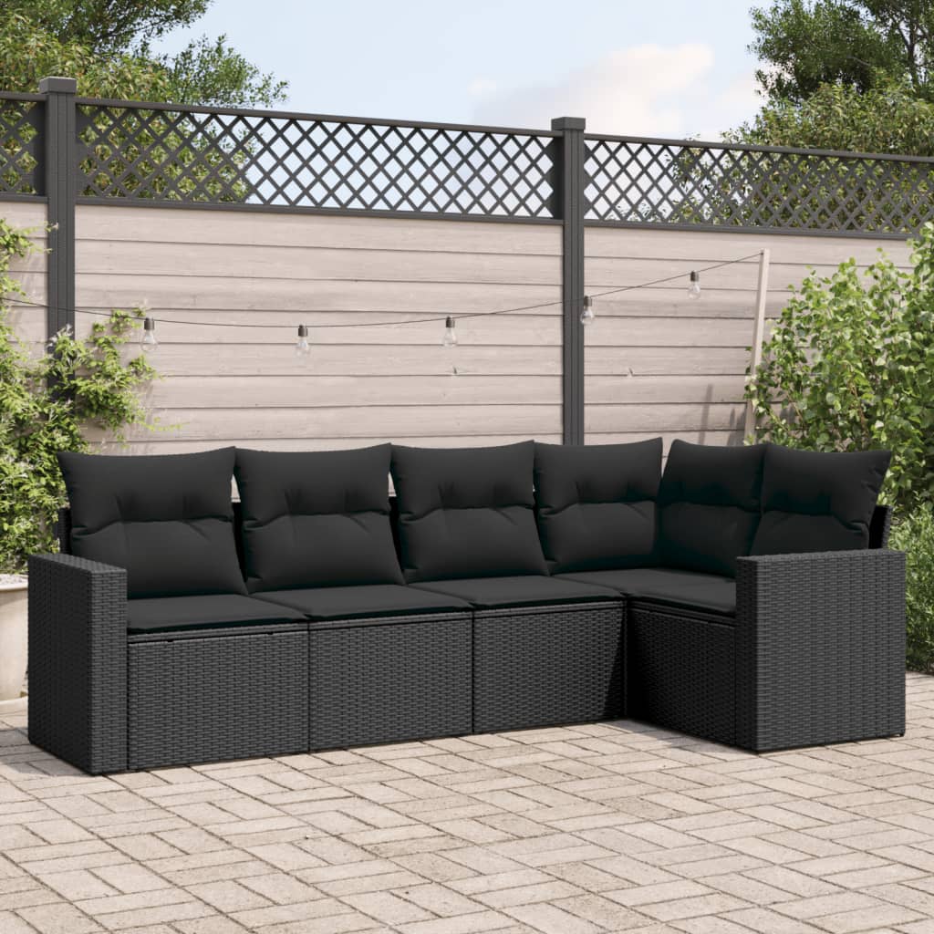 Set mobilier de grădină cu perne, 5 piese, negru, poliratan GartenMobel Dekor