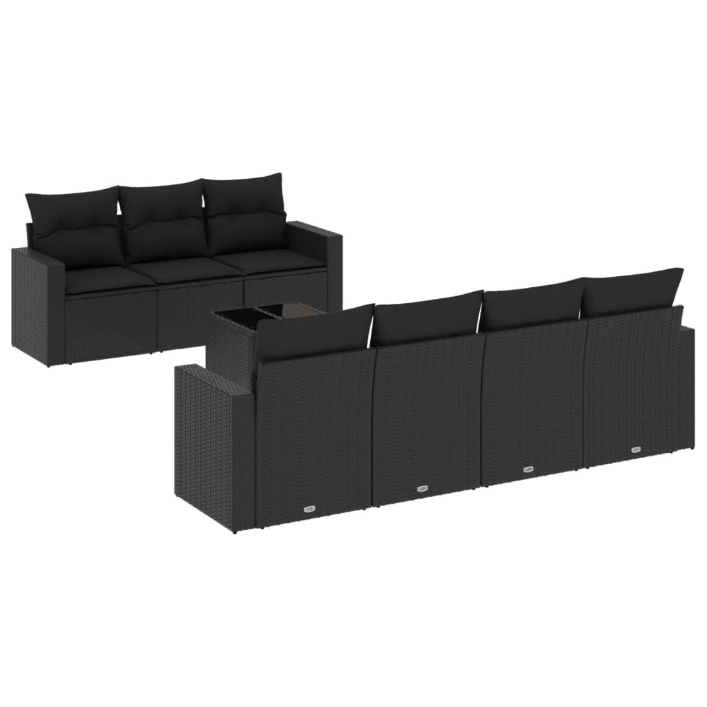 Set mobilier de grădină cu perne, 8 piese, negru, poliratan GartenMobel Dekor