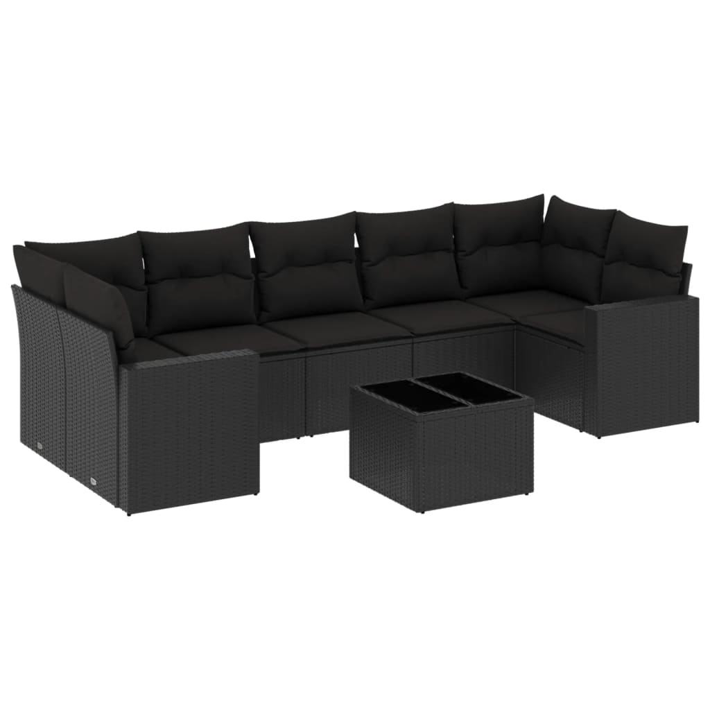 Set mobilier de grădină cu perne, 8 piese, negru, poliratan GartenMobel Dekor