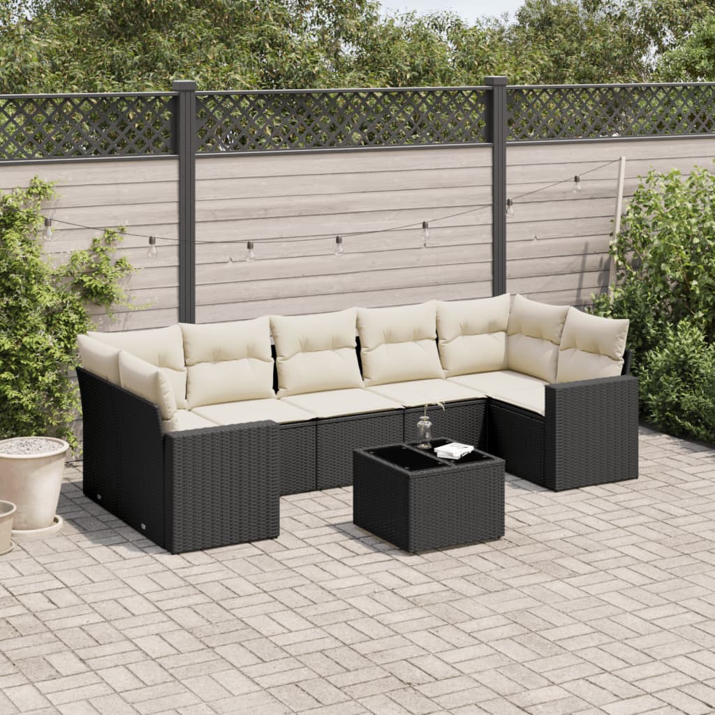 Set mobilier de grădină cu perne, 8 piese, negru, poliratan GartenMobel Dekor
