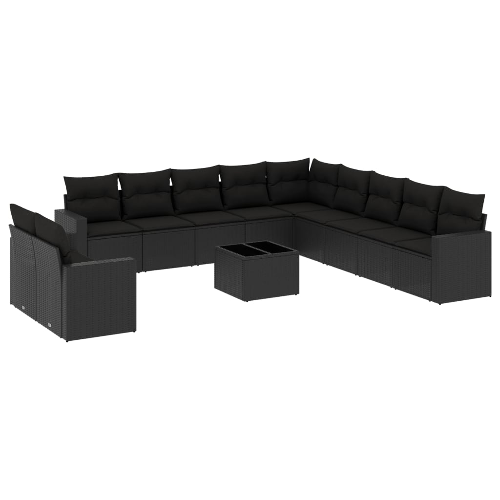 Set canapele de grădină, 12 piese, cu perne, negru, poliratan GartenMobel Dekor