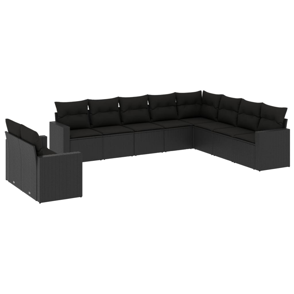 Set canapele de grădină cu perne, 10 piese, negru, poliratan GartenMobel Dekor
