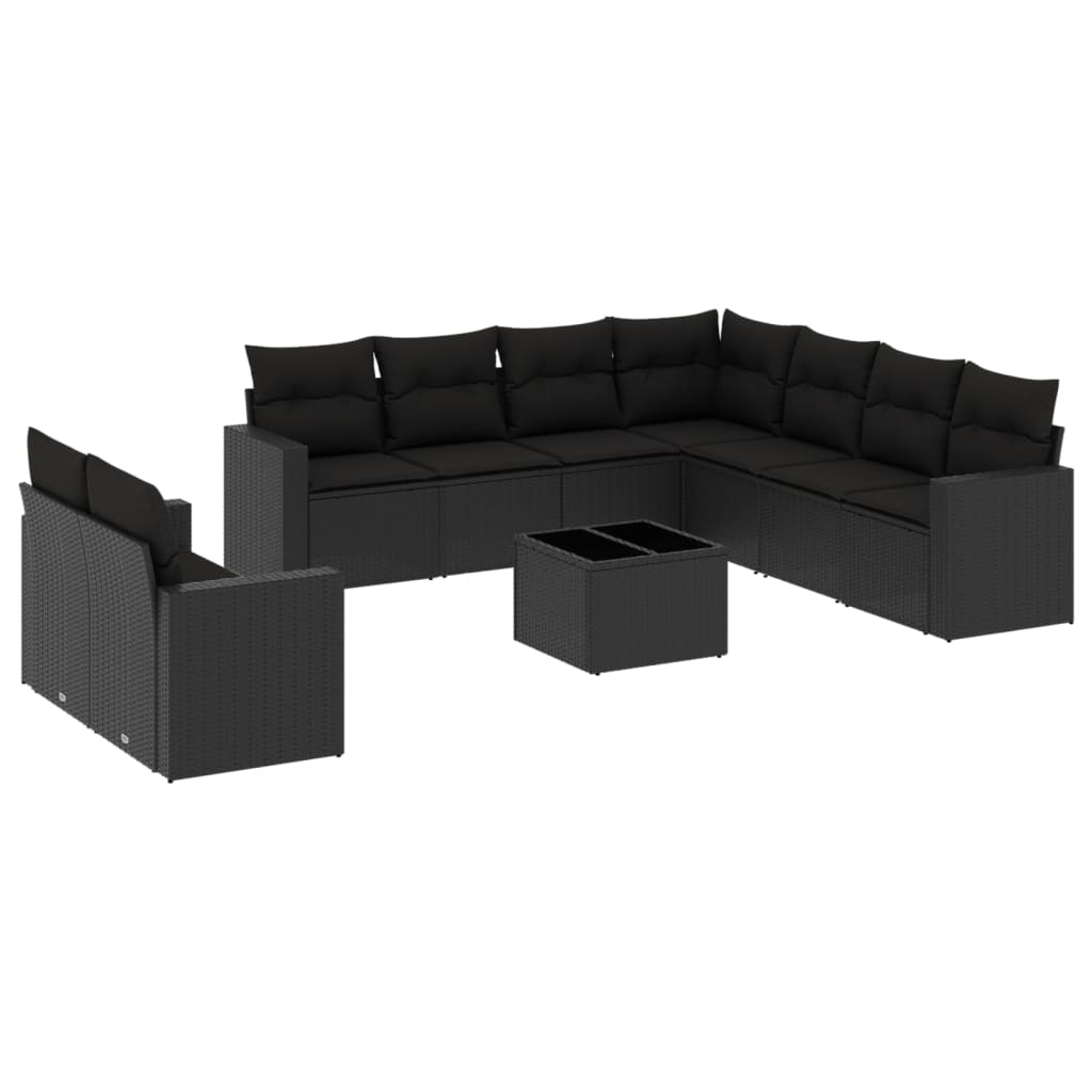 Set canapele de grădină cu perne, 10 piese, negru, poliratan GartenMobel Dekor