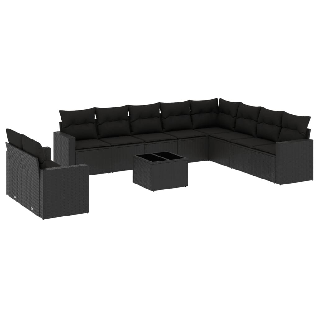 Set canapele de grădină cu perne, 11 piese, negru, poliratan GartenMobel Dekor