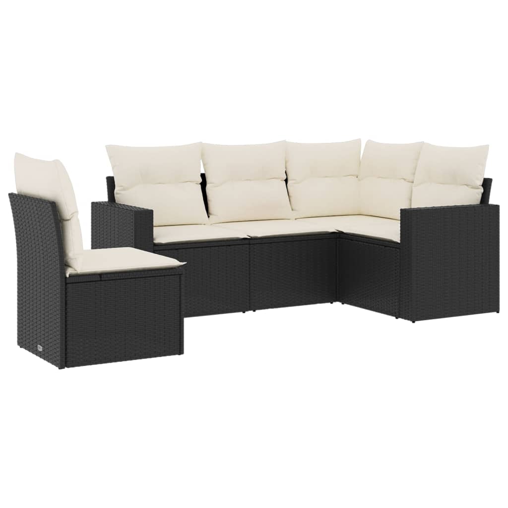 Set mobilier de grădină cu perne, 5 piese, negru, poliratan GartenMobel Dekor