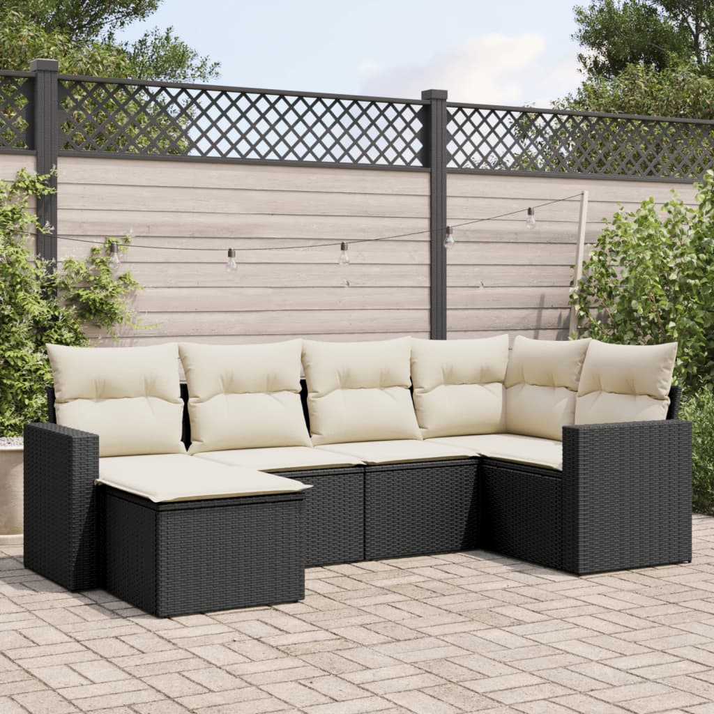Set mobilier de grădină cu perne, 6 piese, negru, poliratan GartenMobel Dekor