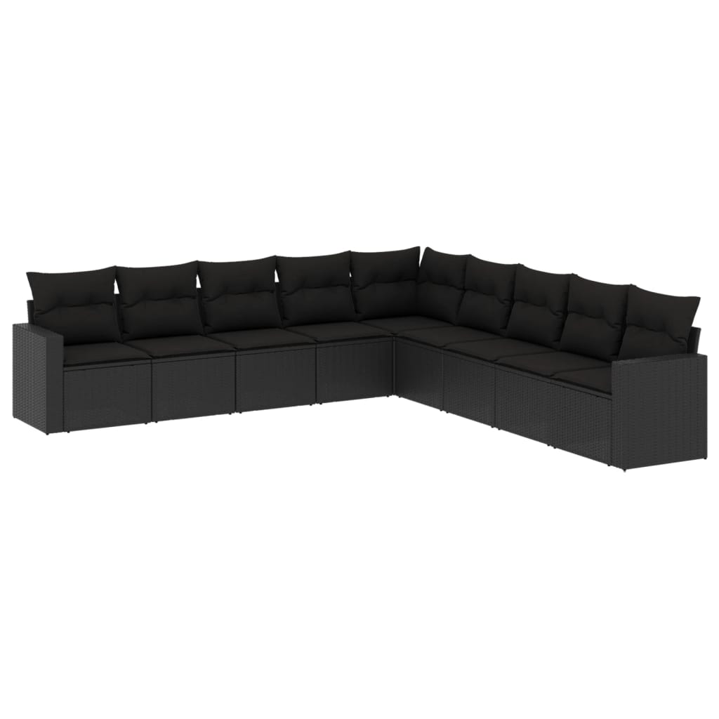 Set mobilier de grădină cu perne, 9 piese, negru, poliratan GartenMobel Dekor
