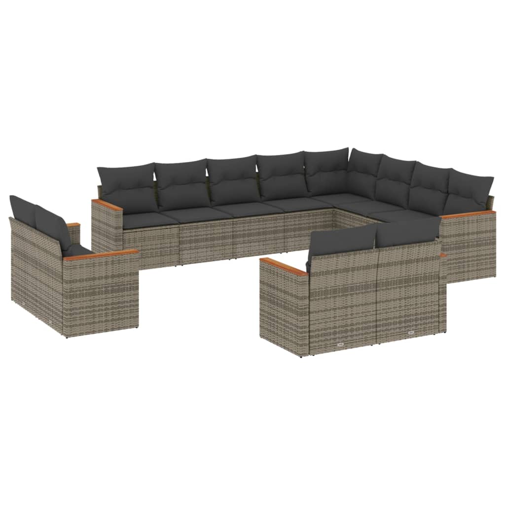 Set canapea de grădină cu perne, 12 piese, gri, poliratan GartenMobel Dekor