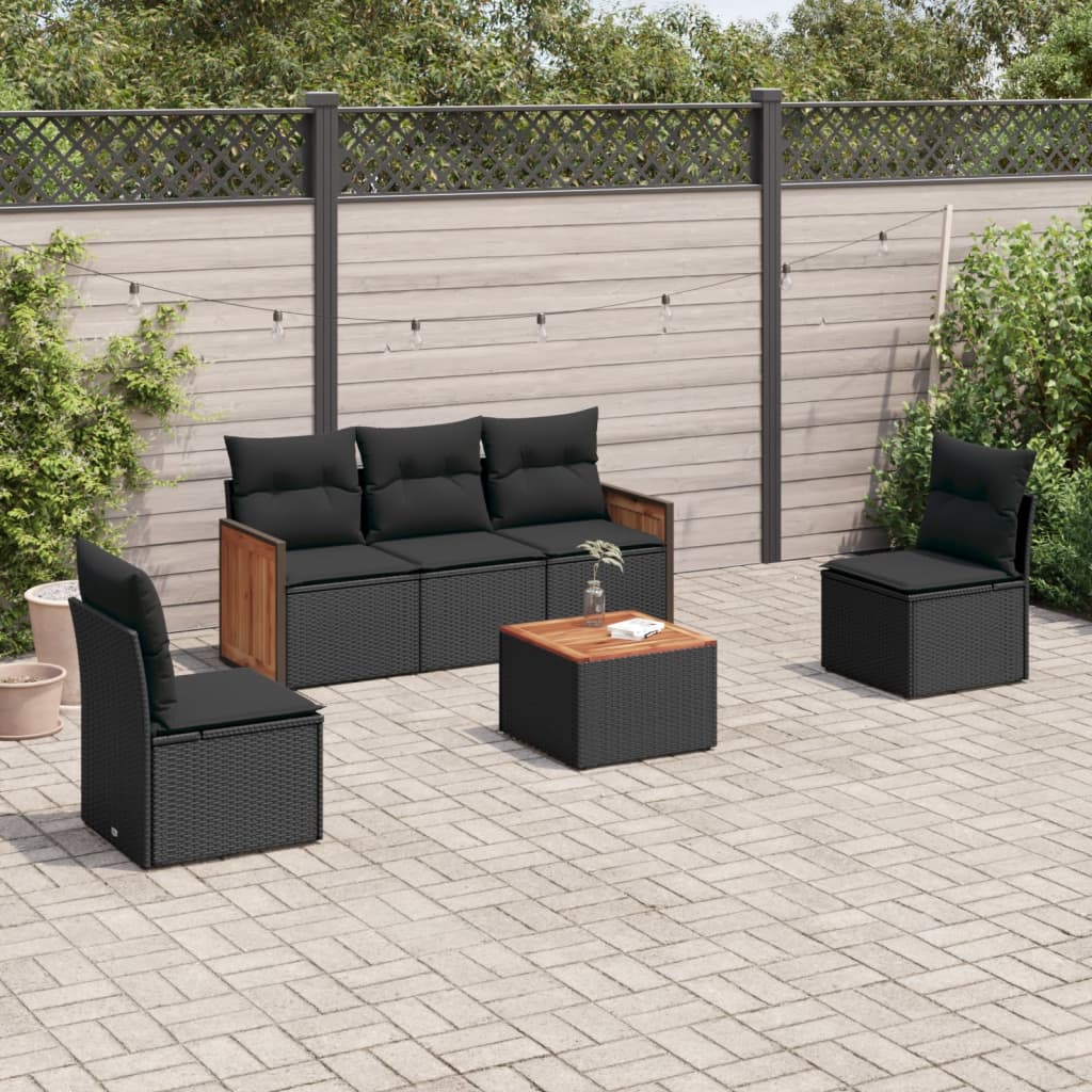Set mobilier de grădină cu perne, 6 piese, negru, poliratan GartenMobel Dekor
