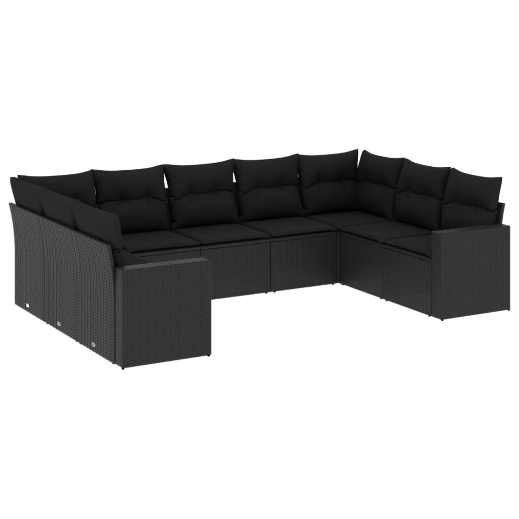 Set mobilier de grădină cu perne, 9 piese, negru, poliratan GartenMobel Dekor