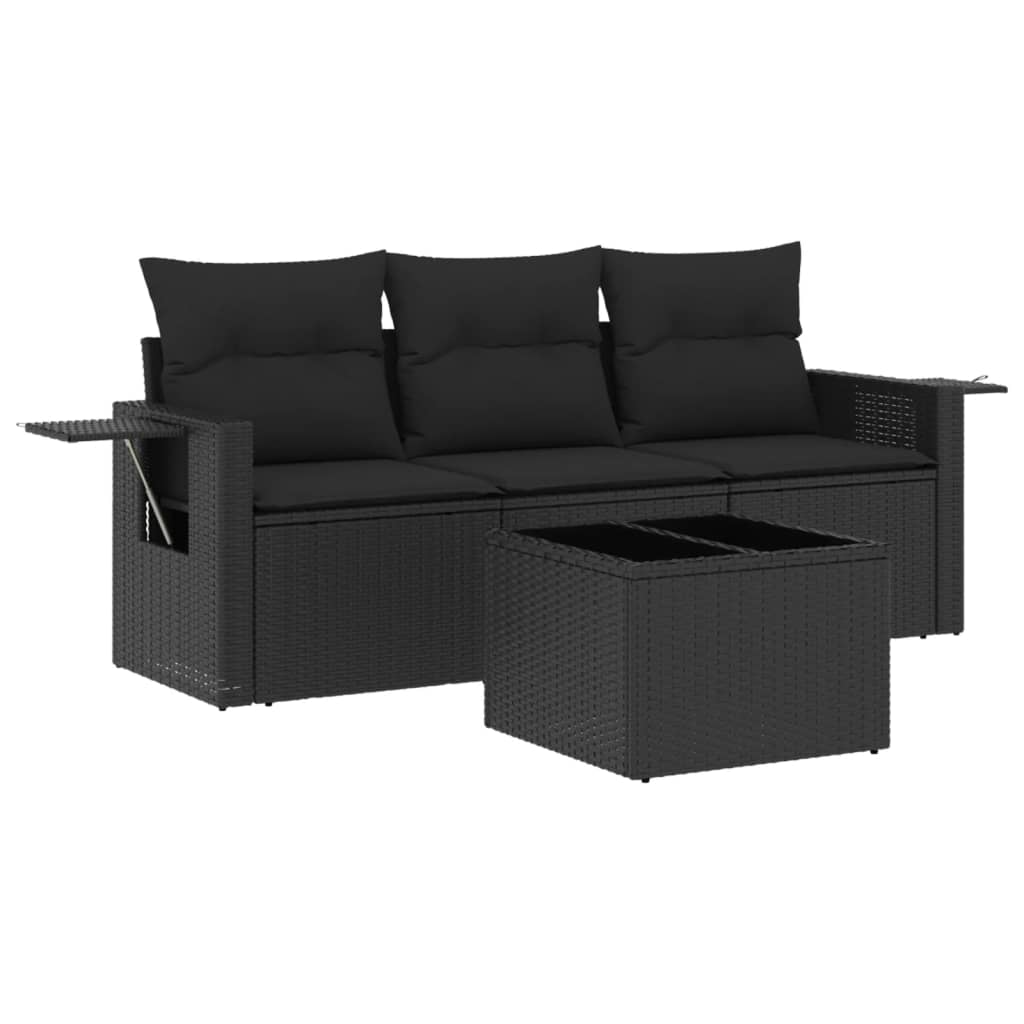 Set mobilier de grădină cu perne, 4 piese, negru, poliratan GartenMobel Dekor