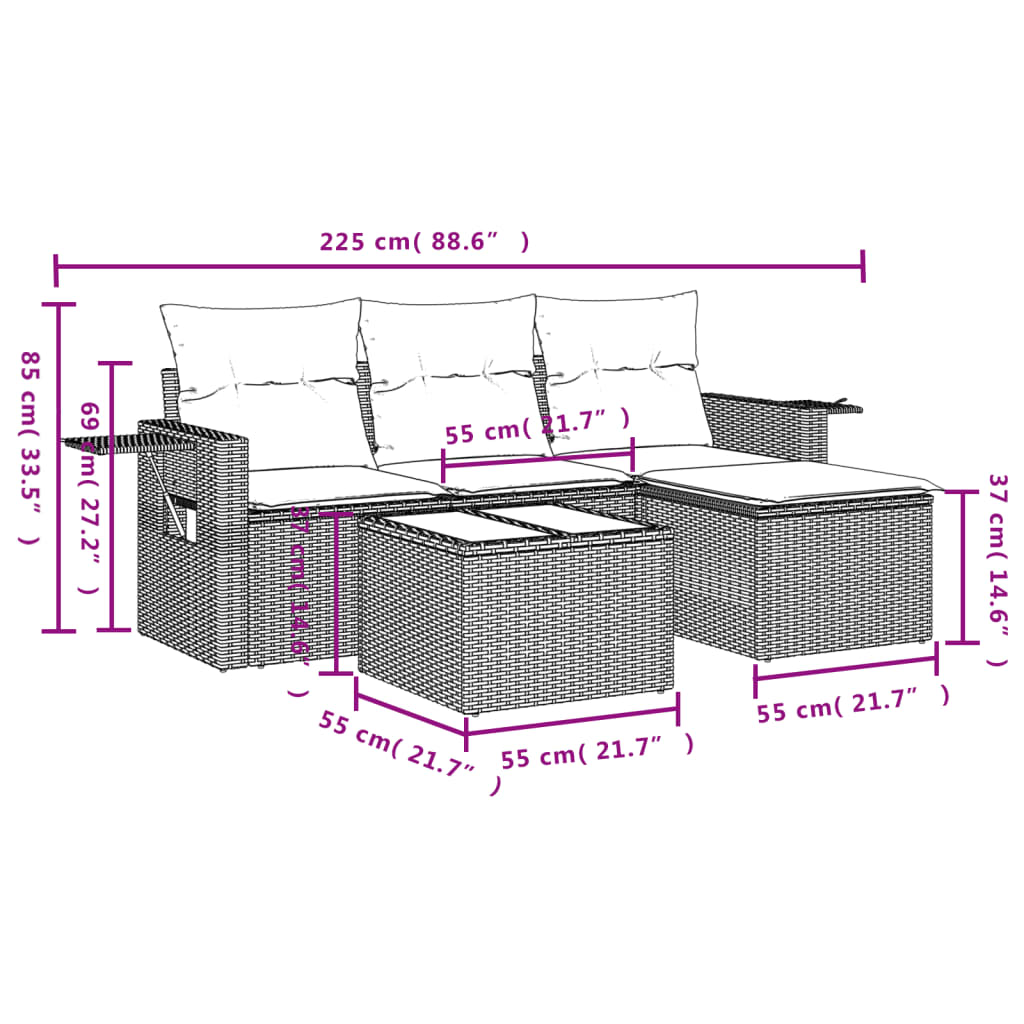 Set canapele de grădină, 4 piese, cu perne, bej, poliratan GartenMobel Dekor