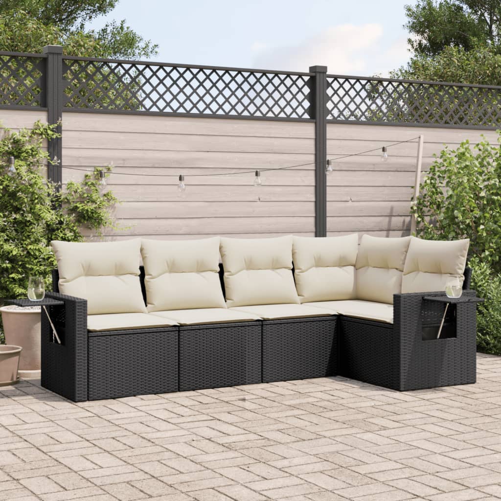 Set mobilier de grădină cu perne, 5 piese, negru, poliratan GartenMobel Dekor