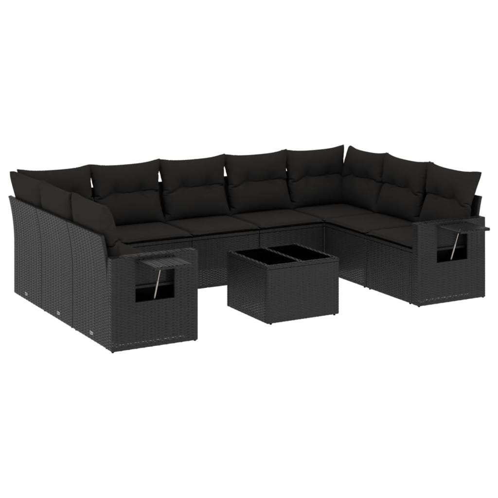 Set canapele de grădină cu perne, 10 piese, negru, poliratan GartenMobel Dekor