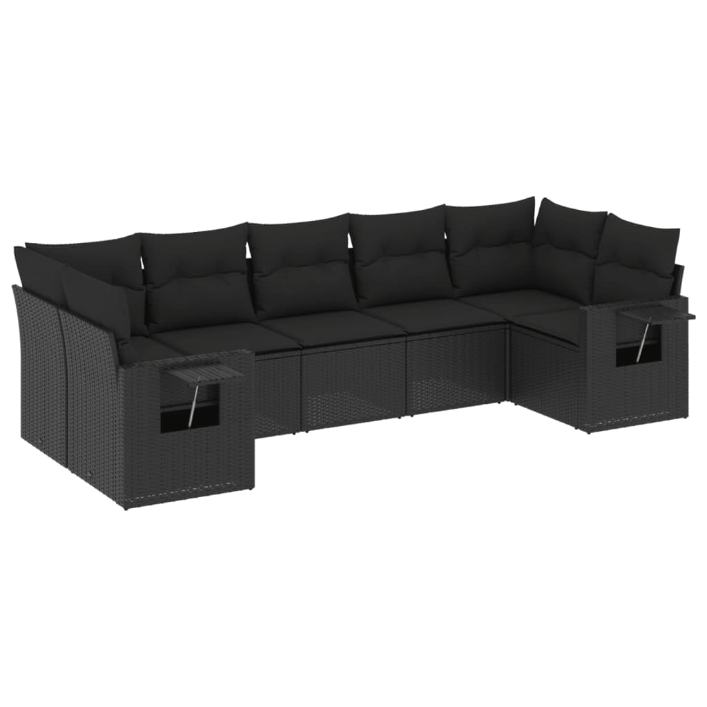 Set canapele de grădină cu perne, 7 piese, negru, poliratan GartenMobel Dekor