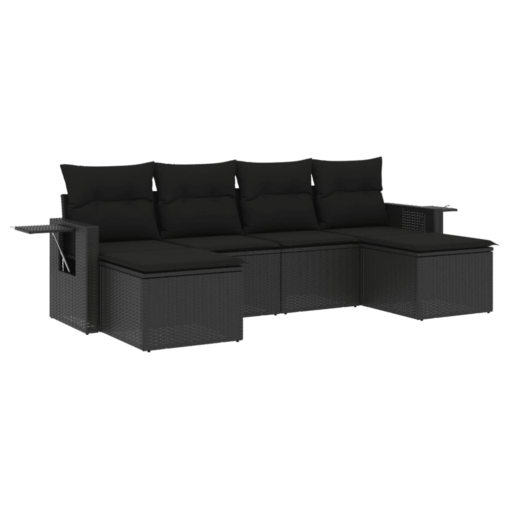 Set mobilier de grădină cu perne, 6 piese, negru, poliratan GartenMobel Dekor