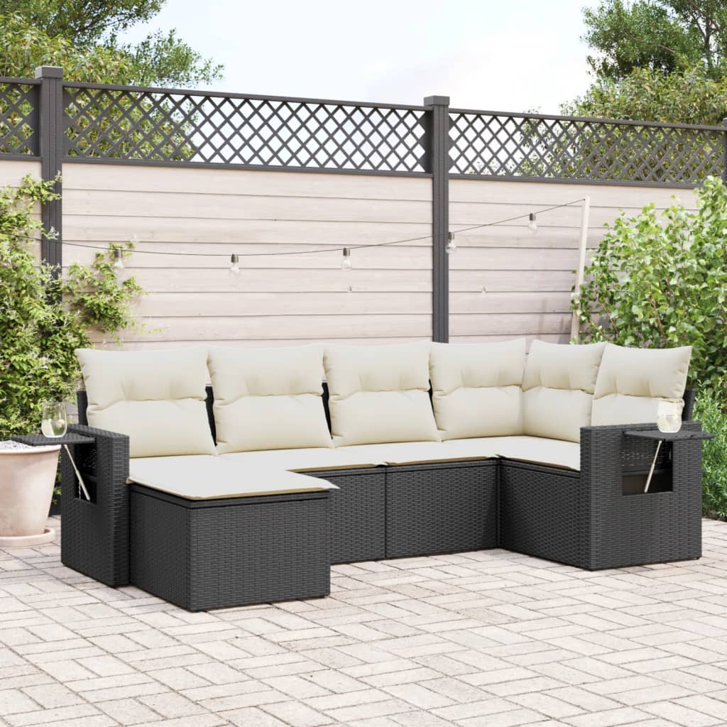 Set mobilier de grădină cu perne, 6 piese, negru, poliratan GartenMobel Dekor