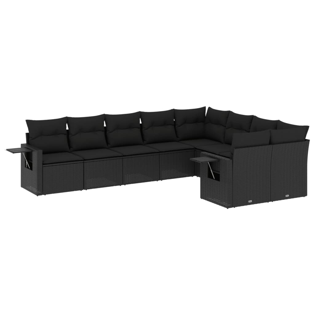Set mobilier de grădină cu perne, 9 piese, negru, poliratan GartenMobel Dekor
