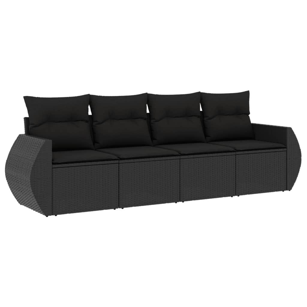 Set mobilier de grădină cu perne, 4 piese, negru, poliratan GartenMobel Dekor