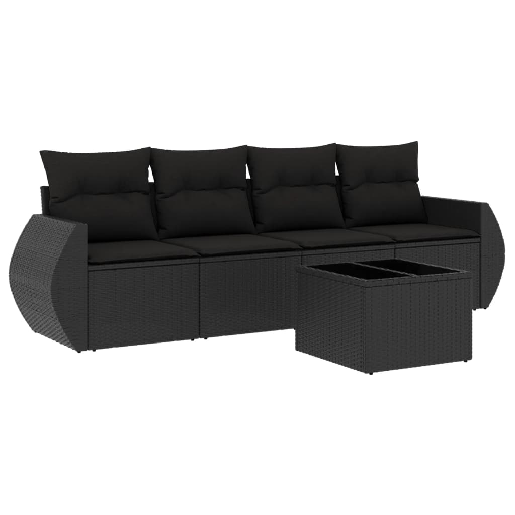 Set mobilier de grădină cu perne, 5 piese, negru, poliratan GartenMobel Dekor