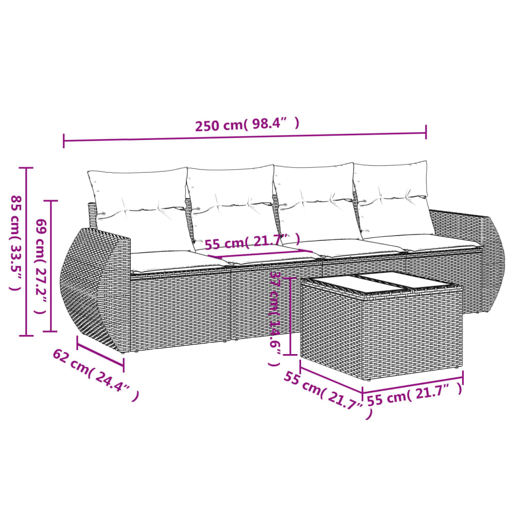 Set mobilier de grădină cu perne, 5 piese, negru, poliratan GartenMobel Dekor