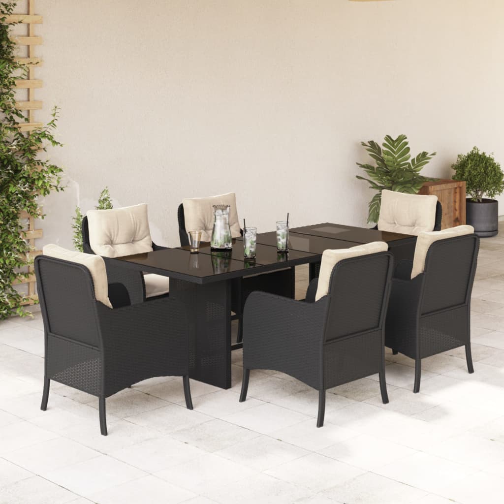 Set mobilier de grădină cu perne, 7 piese, negru, poliratan GartenMobel Dekor
