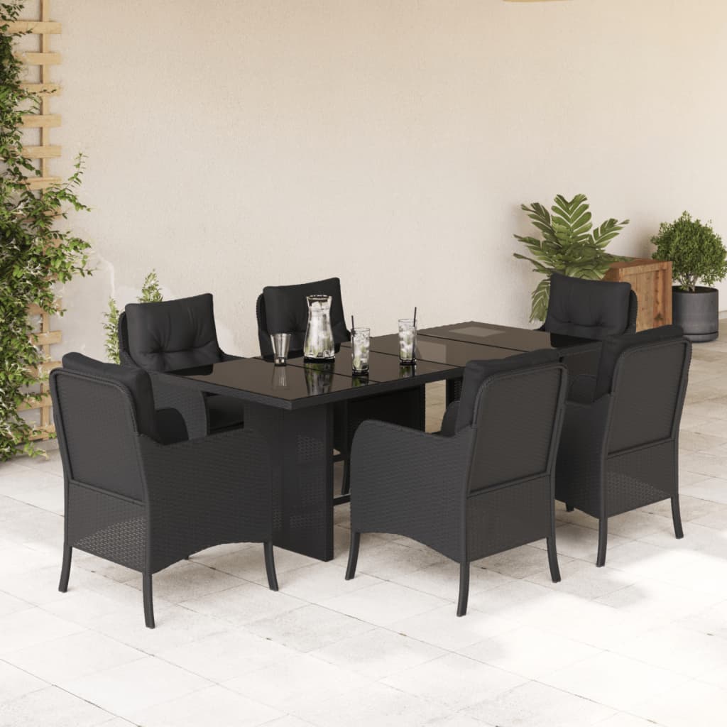 Set mobilier de grădină cu perne, 7 piese, negru, poliratan GartenMobel Dekor