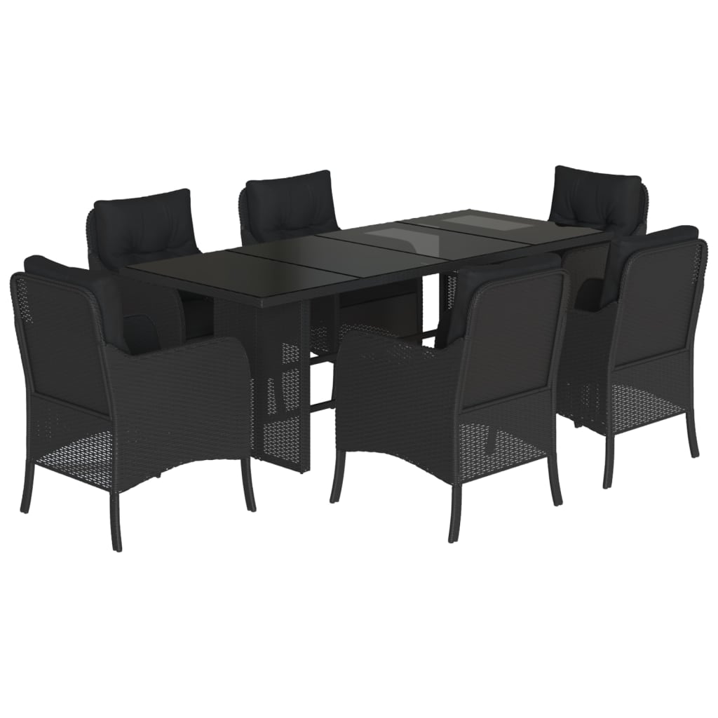 Set mobilier de grădină cu perne, 7 piese, negru, poliratan GartenMobel Dekor