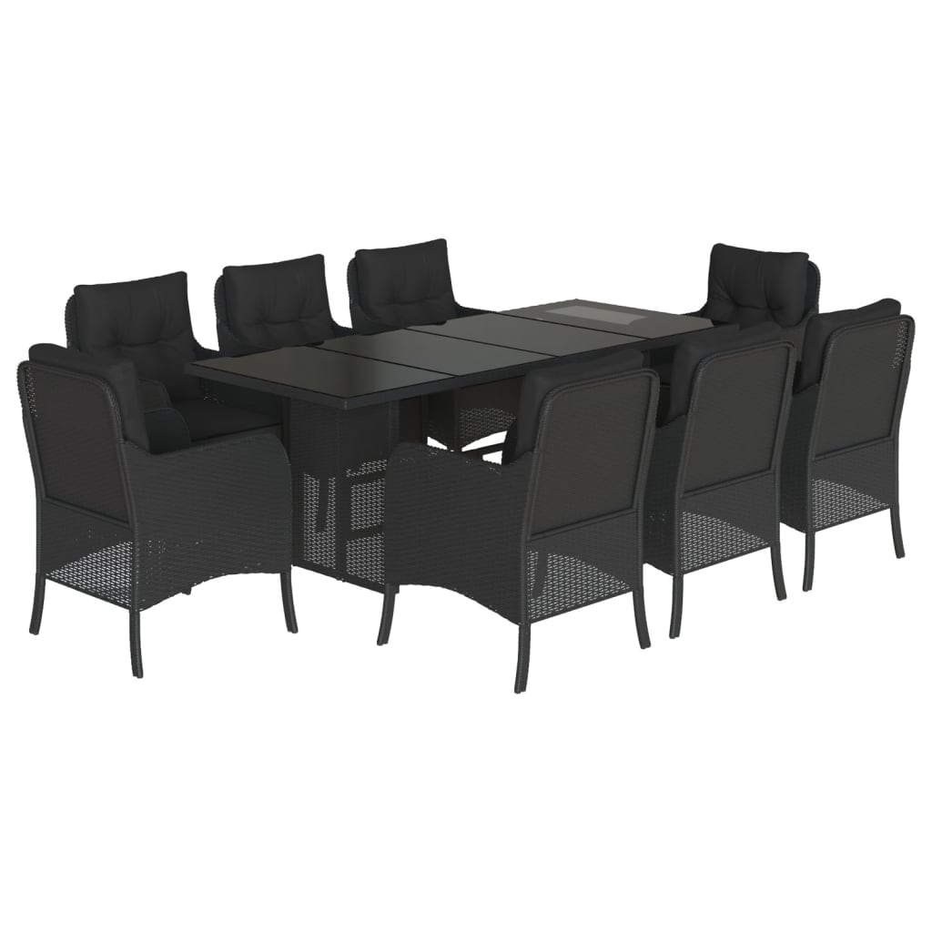 Set mobilier de grădină cu perne, 9 piese, negru, poliratan GartenMobel Dekor