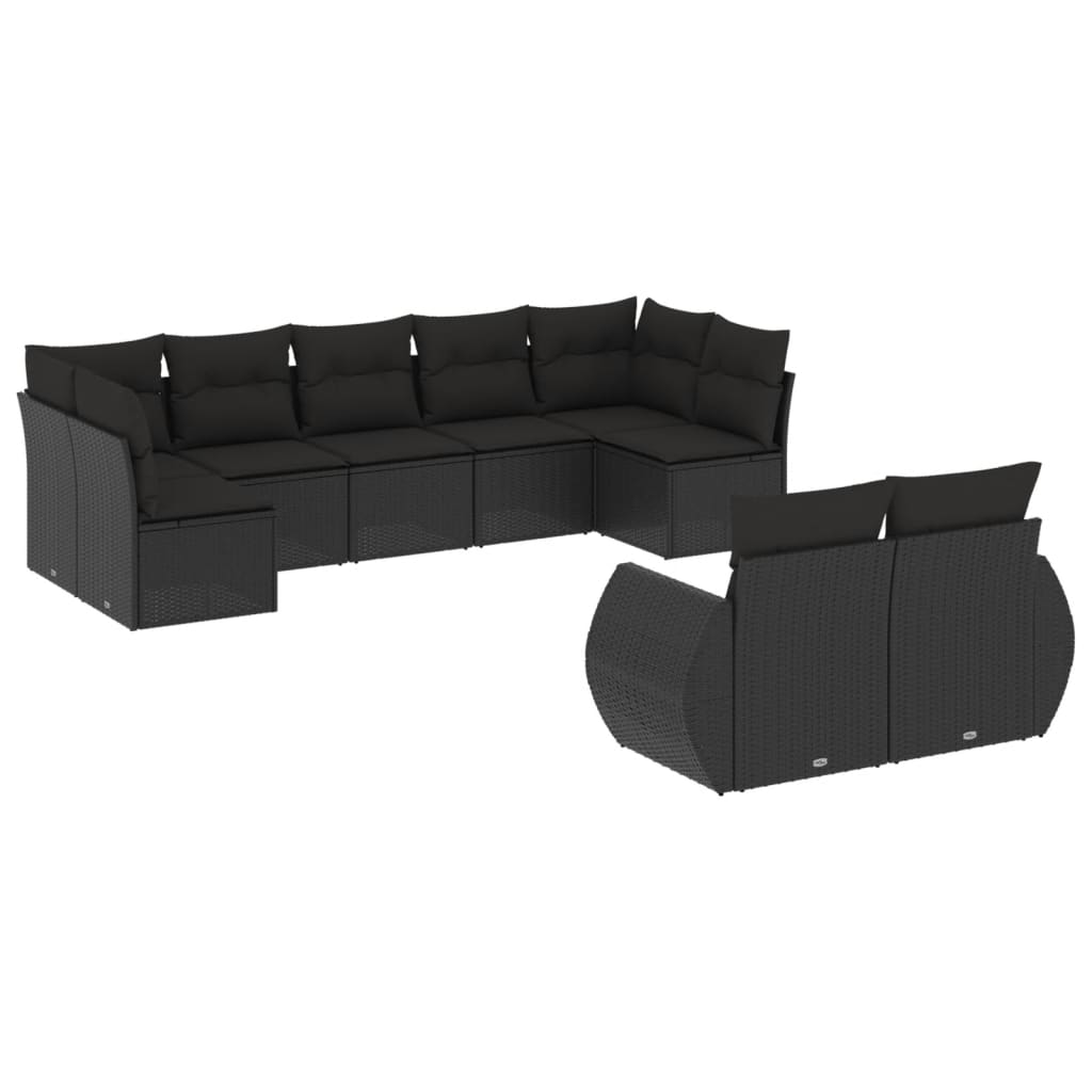 Set mobilier de grădină cu perne, 9 piese, negru, poliratan GartenMobel Dekor
