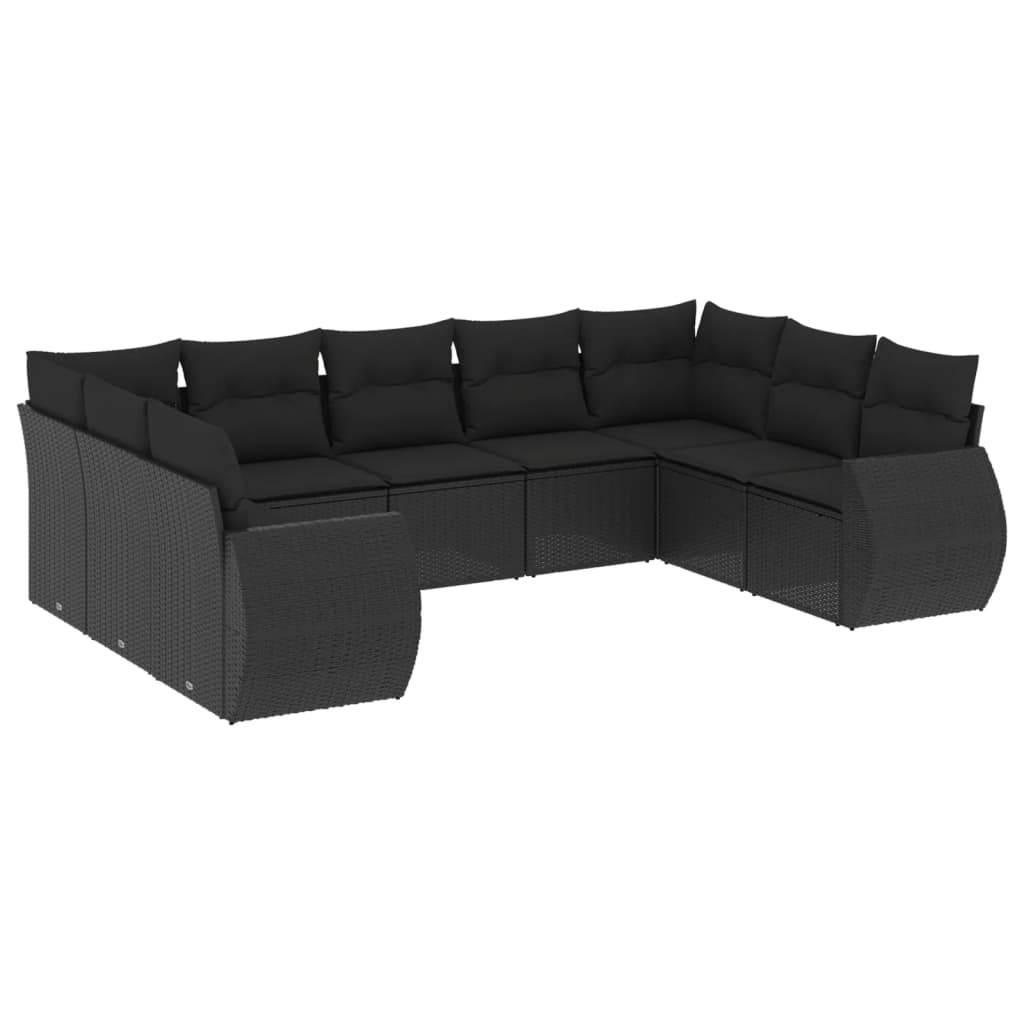 Set mobilier de grădină cu perne, 9 piese, negru, poliratan GartenMobel Dekor