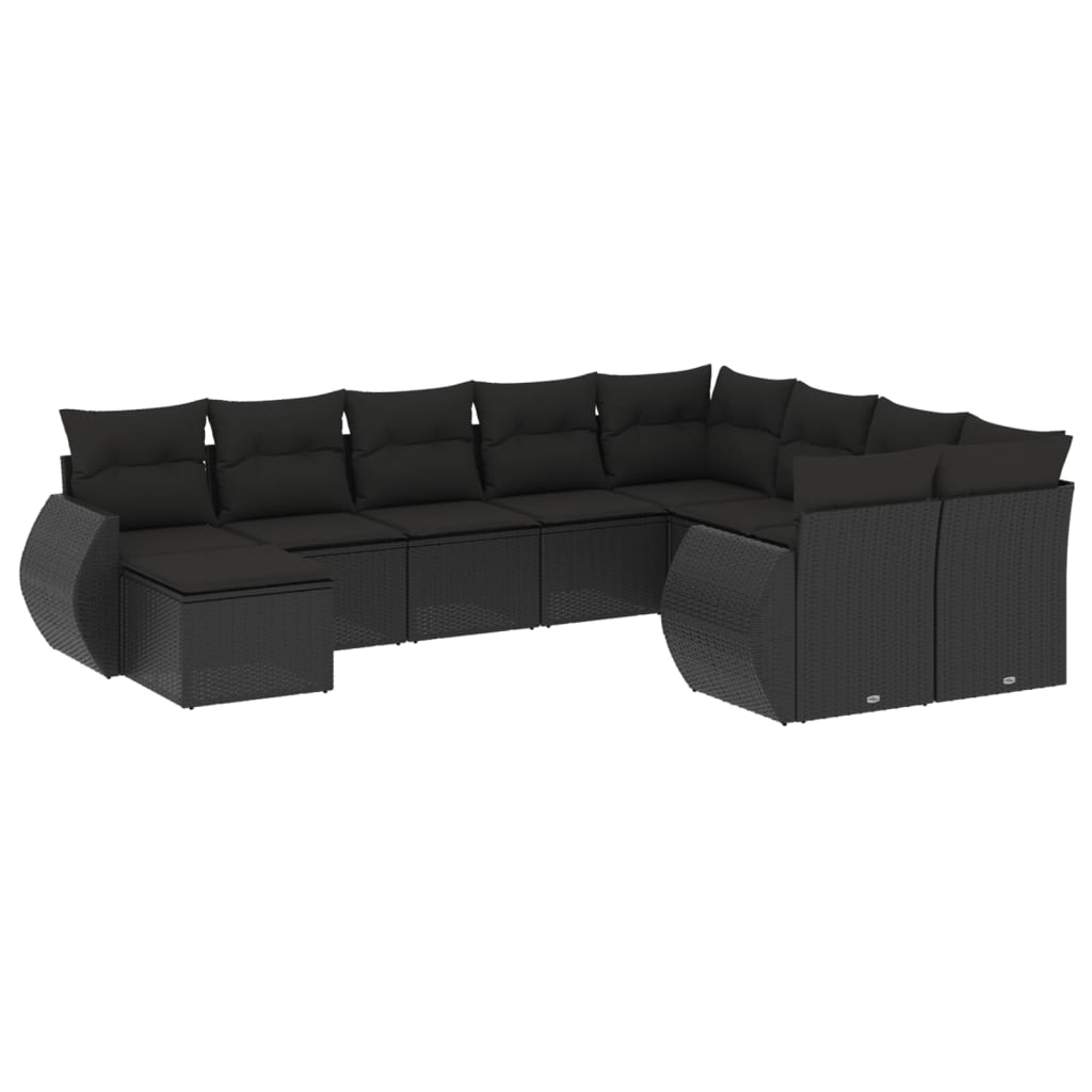 Set canapele de grădină cu perne, 10 piese, negru, poliratan GartenMobel Dekor