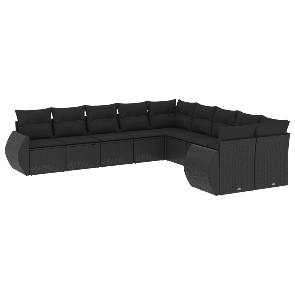Set canapele de grădină cu perne, 10 piese, negru, poliratan GartenMobel Dekor