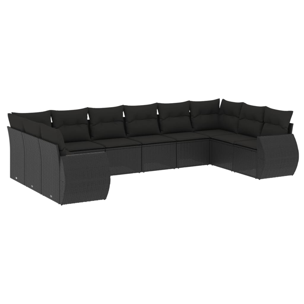 Set canapele de grădină cu perne, 10 piese, negru, poliratan GartenMobel Dekor