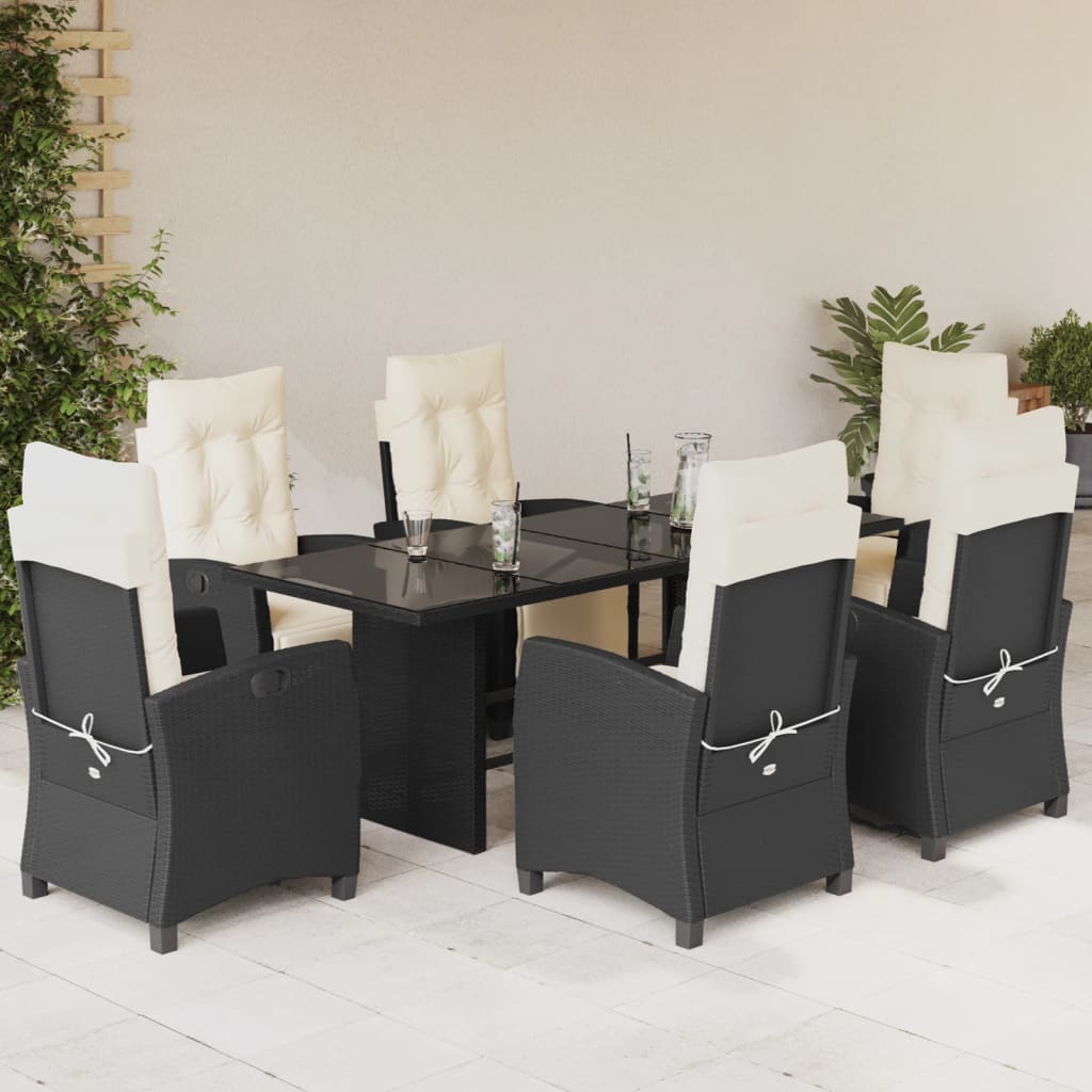 Set mobilier de grădină cu perne, 7 piese, negru, poliratan GartenMobel Dekor