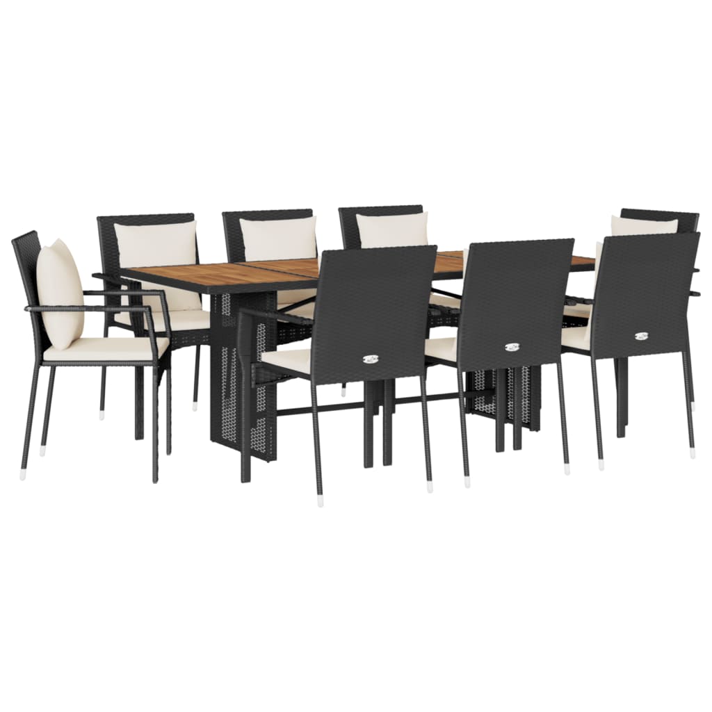 Set mobilier de grădină cu perne, 9 piese, negru, poliratan GartenMobel Dekor
