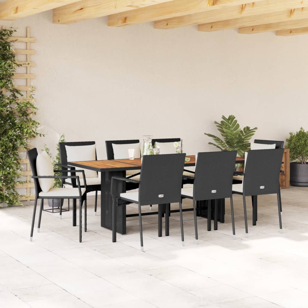 Set mobilier de grădină cu perne, 9 piese, negru, poliratan GartenMobel Dekor