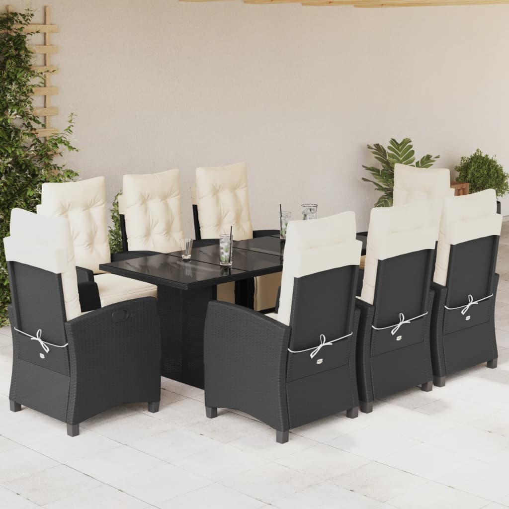 Set mobilier de grădină cu perne, 9 piese, negru, poliratan GartenMobel Dekor