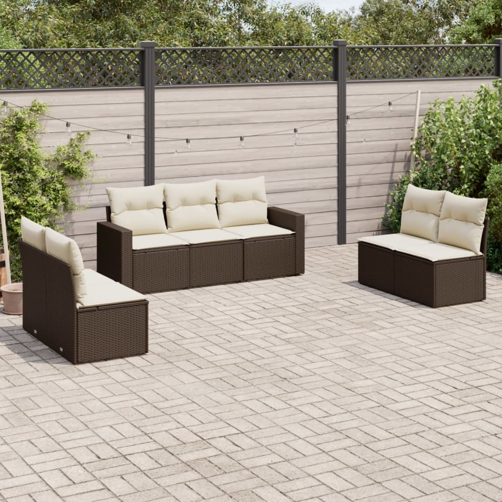 Set canapele de grădină cu perne, 7 piese, maro, poliratan GartenMobel Dekor